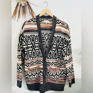 Lucky Brand Jacquard Boyfriend Button Cardigan Sweater Size Large